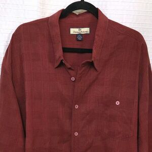 Tommy Bahama Silk Shirt Button Men’s XXL Dark Red Check/Plaid